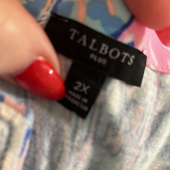 Talbots Floral Lace Trim Tunic Top Size 2X Pima Cotton 3/4 Sleeves - Picture 6 of 8